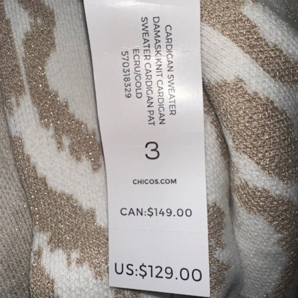 Women's Damask‎ Knit Cardigan, Ecru/Gold, by Chico's - Picture 7 of 8